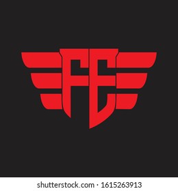 FE Logo monogram with emblem and wings element design template on red colors