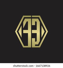 FE-Logo-Monogramm mit hexagonaler, abgerundeter Design-Vorlage mit goldener Farbe