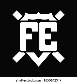 FE Logo monogram isolated on shield shape with rounded line on black background