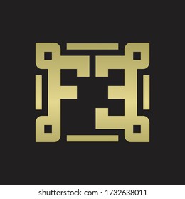 FE Logo monogram with piece line art design template