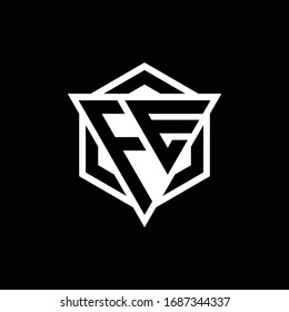 FE logo monogram with triangle and hexagon shape combination isolated on back and white colors