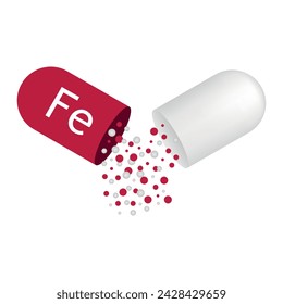 Fe mineral para diseño médico. Icono de píldora rojo mineral. Ilustración vectorial de stock