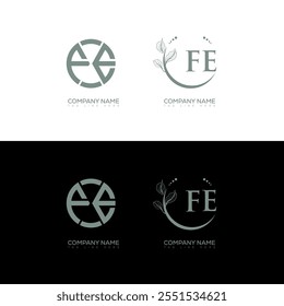 FE minimalist and classic logo set design. FE monogram circle shape vector. FE unique design.
