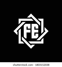 FE monogram logo with abstract square around design template