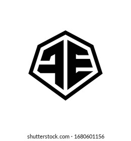 FE monogram logo with hexagon shape and line rounded style design template isolated on white background