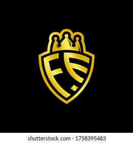 FE monogram logo with shield and crown style design template isolated on black background