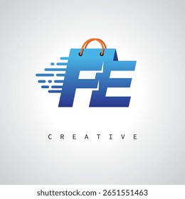 FE Shopping Monogram – Fast Delivery E-commerce Logo with Bag Icon and Digital Branding for Online Store, Retail and Logistic Identity
