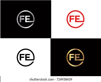 FE text gold black silver modern creative alphabet letter logo design vector icon
