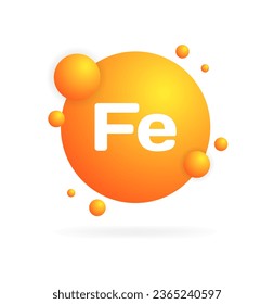 Fe vitamin icon. Flat, orange, Fe vitamin, vitamin circle. Vector icon