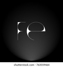 FE White thin minimalist LOGO Design with Highlight on Black Background.