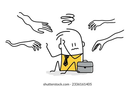 Fear or afraid of failure, phobia, anxiety or stressed burnout or negative thinking concept. Stick figure. Doodle style. Vector illustration.