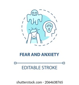 Fear and anxiety blue concept icon. Hate speech effect abstract idea thin line illustration. Post-traumatic stress. Feeling nervous and tense. Vector isolated outline color drawing. Editable stroke