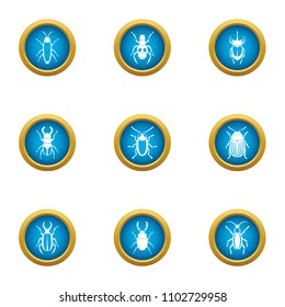 Fear of bug icons set. Flat set of 9 fear of bug vector icons for web isolated on white background