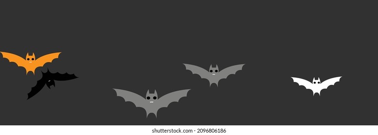 Fear Chaos Black Orange Sky Bats. Faces Spooky Vampire Cartoon Mysterious Halloween Art Illustration. Scary Dracula Party White Monster Backdrop. Grey Creepy Funny Gothic Horror Bats Background.