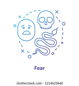 Fear concept icon. Fearfulness idea thin line illustration. Threat of danger. Snake and skull. Vector isolated outline drawing