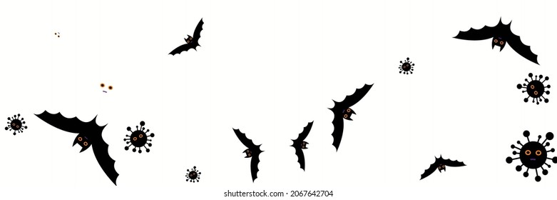 Fear Corona Spooky Scary Creepy Backdrop. Grey Cartoon Vaccination Purple White Party Halloween Illustration. Black Dracula Gothic Vampire Mysterious Illustration. Covid Horror Faces Virus Funny Bats.