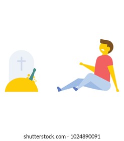 Fear of death or horrible grave concept, flat vector icon 