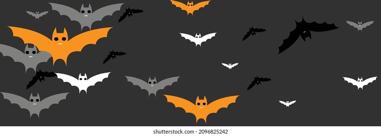 Fear Dracula Gothic Spooky Mysterious Backdrop. Sky Faces Monster Vampire Orange Bats Illustration. White Horror Chaos Cartoon Grey Bats. Funny Party Scary Black Creepy Halloween Modern Design.