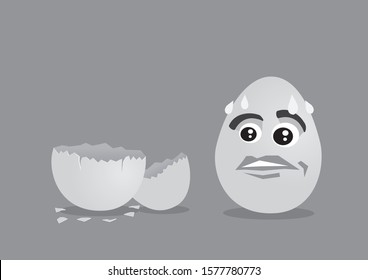 Fear Eggs Faces staring with dramatic face expression at an empty eggsshell. Vector illustration.