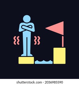 Fear of failure RGB color icon for dark theme. Fear and anxiety is motivator. Gain success no matter what. Isolated vector illustration on night mode background. Simple filled line drawing on black