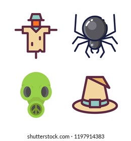 fear icon set. vector set about spider, scarecrow, witch and gas mask icons set.