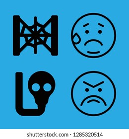 fear icons set with cobweb, sad and gas mask vector set