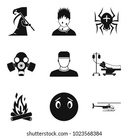 Fear icons set. Simple set of 9 fear vector icons for web isolated on white background