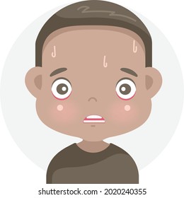 fear kid negative emotions set of african little boy face. child expressing panic, frightened and frightened.