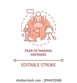 Fear of making mistakes terracotta concept icon. Feeling unsure abstract idea thin line illustration. Isolated outline drawing. Editable stroke. Roboto-Medium, Myriad Pro-Bold fonts used