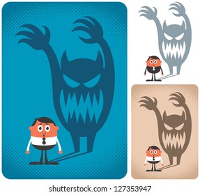 Fear: Man haunted by his shadow. The illustration is in 3 versions.