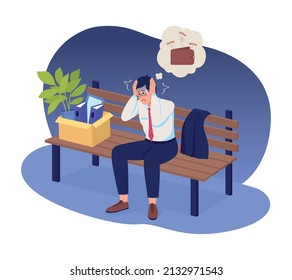 Fear of poverty 2D vector isolated illustration. Terror of unemployment flat character on cartoon background. Job loss. Panic attack colourful scene for mobile, website, presentation