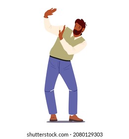 Fear, Shock, Psychological Problems Concept, Scared Male Character with Raised Hands Afraid of Something, Protecting from Beatings or Bullying. Despair Scared Man. Cartoon People Vector Illustration