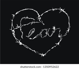 fear slogan barbed wire in heart shape illustration on black background