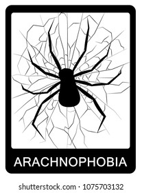 Fear of spiders. Arachnophobia. Vector is the image of a spider. Psychological deviation.