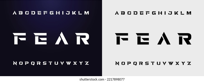 FEAR Sports minimal tech font letter set. Luxury vector typeface for company. Modern gaming fonts logo design.