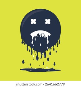 Fear, stress and bad mood disappears. Melting emoji face icon. Good emotions destroying negative emoji. Unstable mental state and tight emotion control. Negative emotions. flat vector illustration