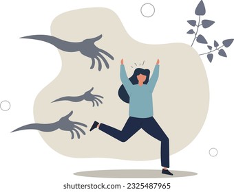 Fear or struggle from business failure, anxiety, depression or panic attack, afraid or negative feeling,.flat vector illustration.