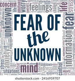 Fear of the Unknown word cloud conceptual design isolated on white background.