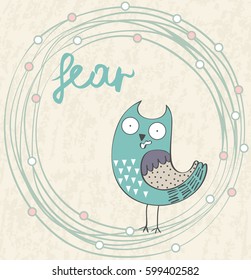 Fear. Vector illustration of a cartoon owl