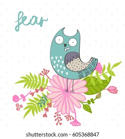 Fear. Vector illustration of a cartoon owl