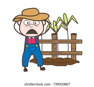 Fearful Cartoon Farmer Face Vector