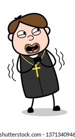 Fearful - Cartoon Priest Religious Vector Illustration