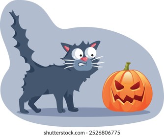 
"Fearful Cat Being Scared of a Jack O lantern Vetor Cartoon" (em inglês) Portal da arte Portal da arte Portal da arte Portal da arte Ansioso sentimento animal de estimação aterrorizado por decoração de férias 
