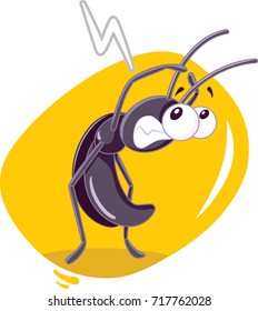 Fearful Cockroach Insect Vector Cartoon - Bad roach bug threatened by insecticide
