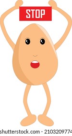 Fearful egg caricature using stop sign vector illustration cartoon