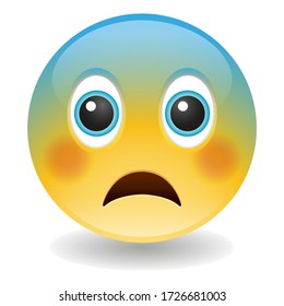 Fearful Emoji Kawaii Face. Pale blue forehead Vector Design Art Trendy Communication. Chat Elements Screaming in fear.