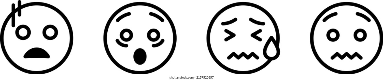 Fearful expression face icon set