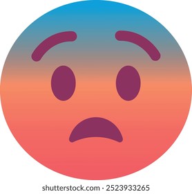 Ícone de emoji de rosto temível. Cores da moda, elemento popular que representa ansiedade ou medo, muitas vezes usado nas mídias sociais. Emoticon, elemento isolado.