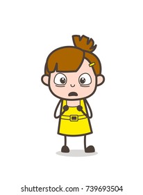 Fearful Face Expression - Cute Cartoon Girl Vector
