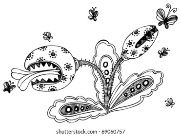 fearful flower with tooth is isolated on the white background